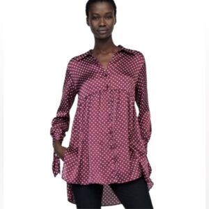 Zara Brown and White Asymmetrical Tunic with Notched Collar